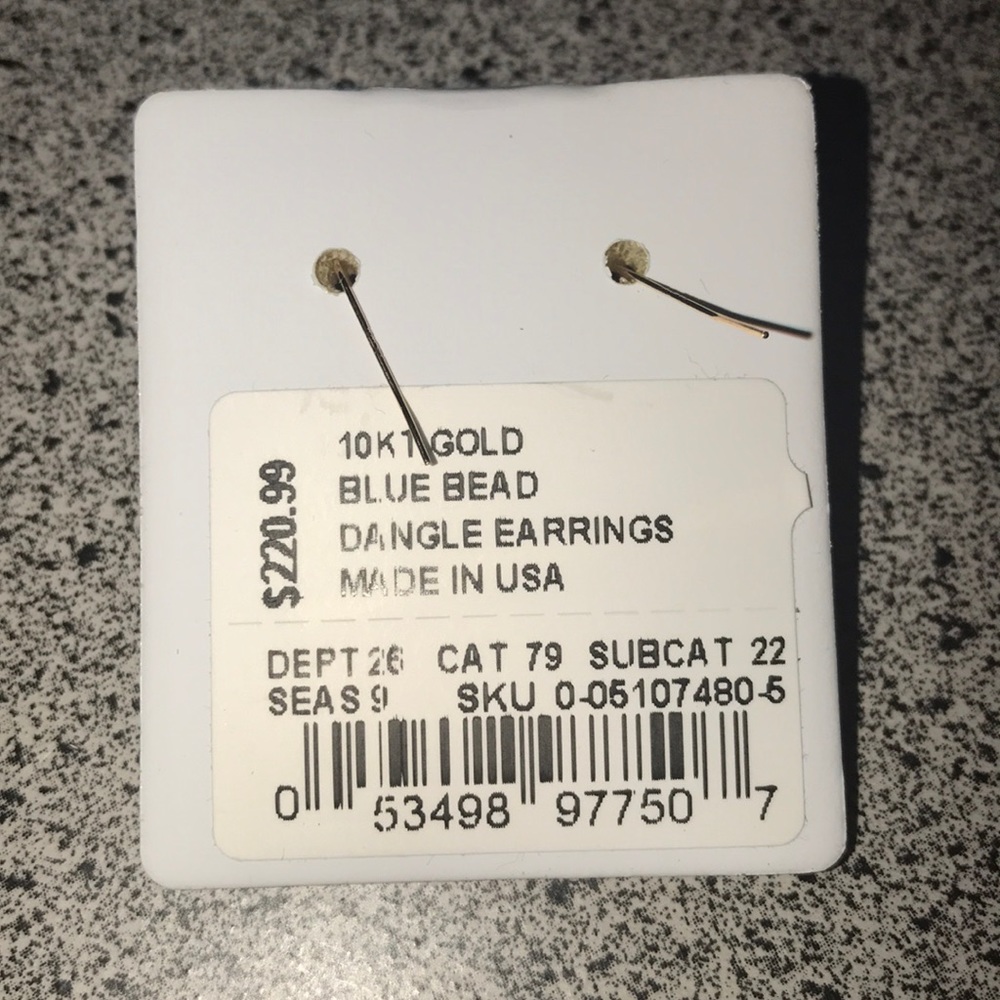Nwt 10k gold blue bead dangle earrings - Picture 4 of 8
